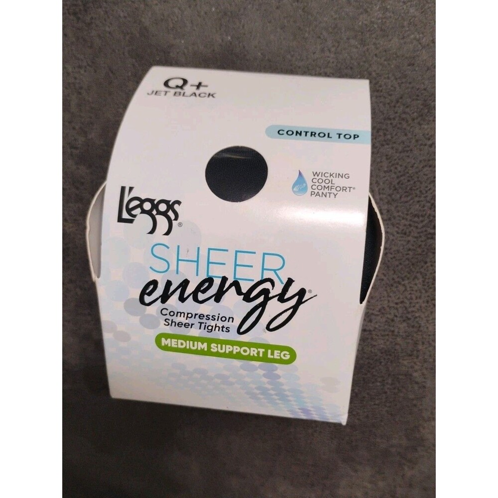 L'eggs XL Sheer Energy Q+ Jet Black Control Top Compression Sheer Tights